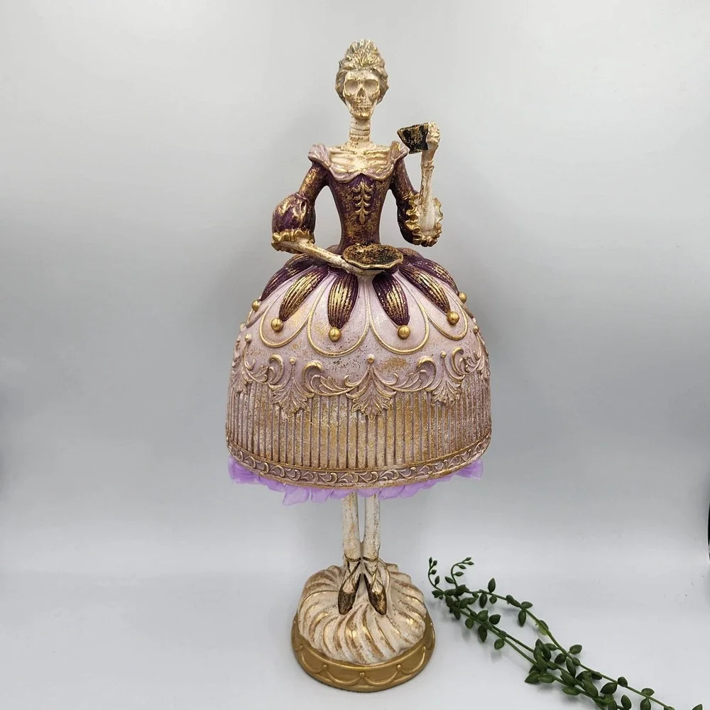Bella Lux Skeleton Lady Halloween Figurine Purple Gold Victorian Gothic 16